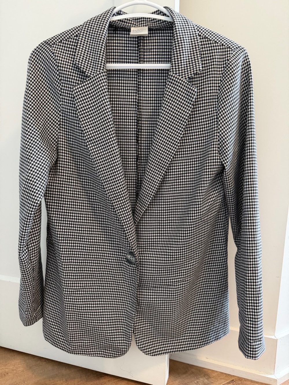 Simons Black & White Houndstooth Single-Button Blazer